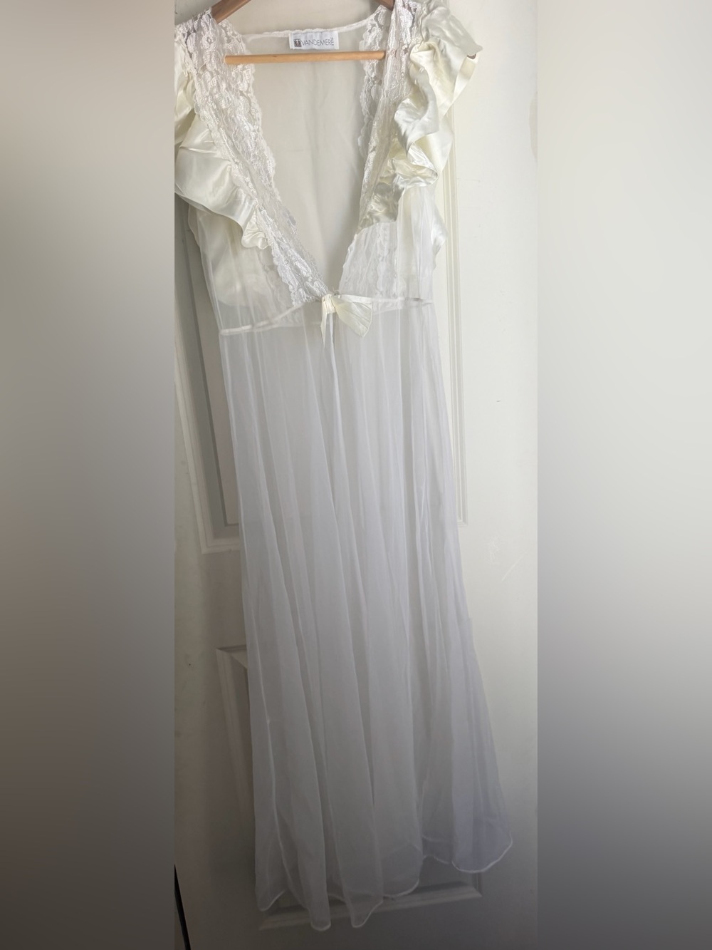 Vandemere vintage Sheer Lace-Trim Long Chemise in Ivory coquette pinup lingerie